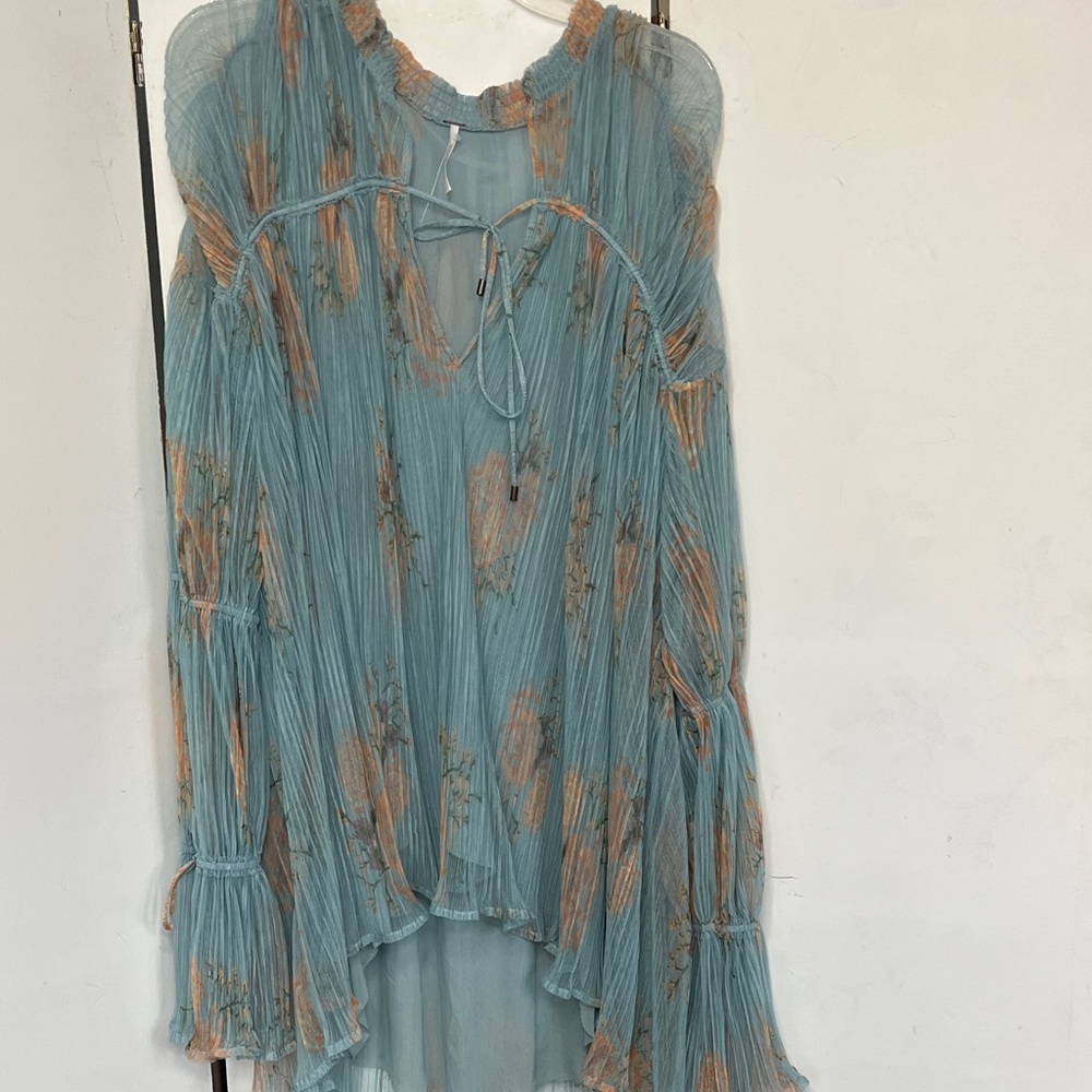Free People Blue and Orange Sheer Blouse